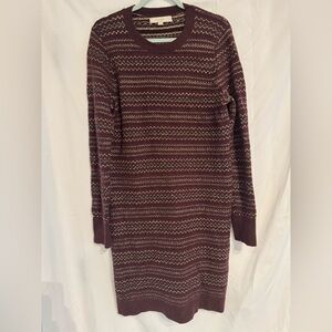LOFT Burgundy and Gold Sweater Dress